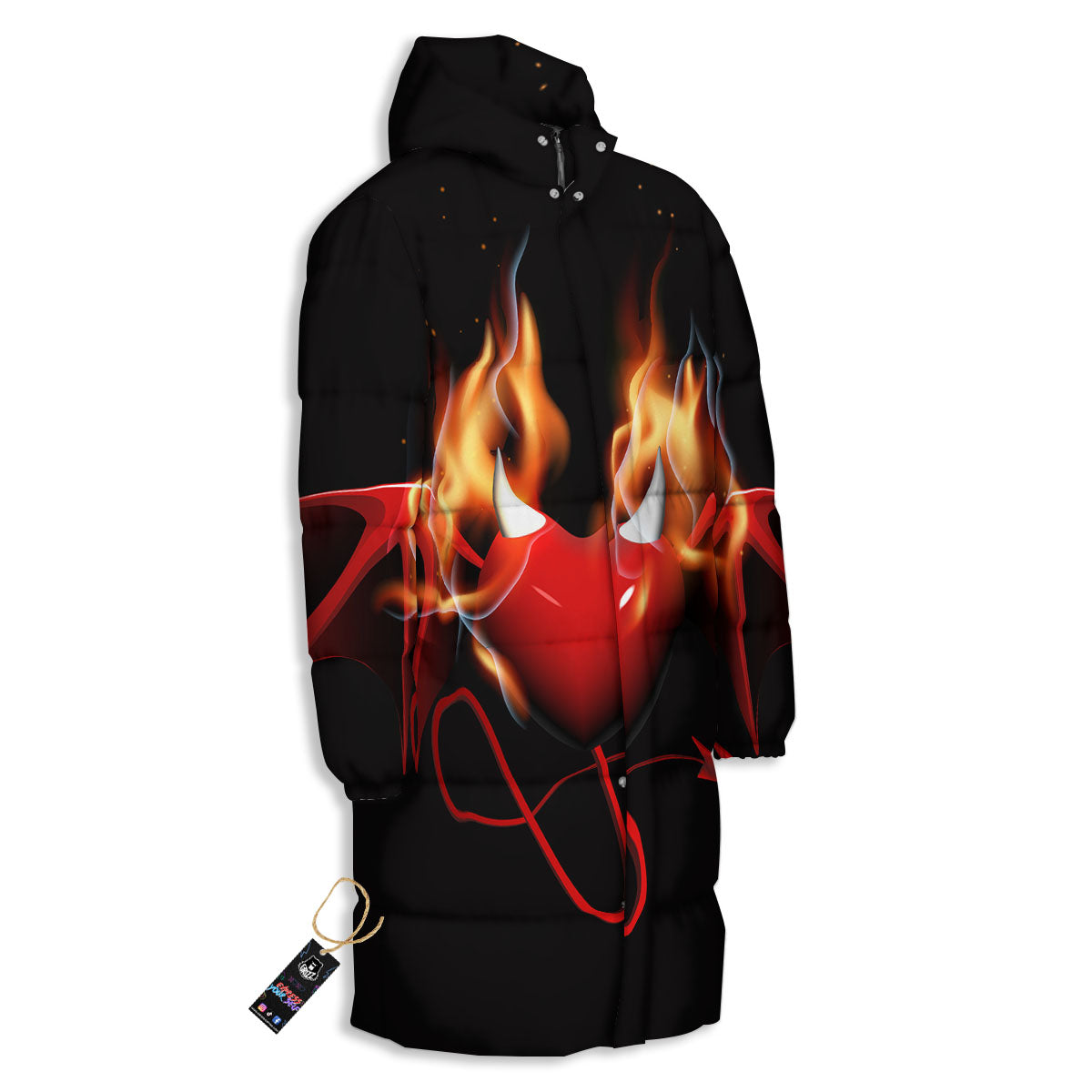 Fire Wings Angel Heart Print Long Down Jacket-grizzshop