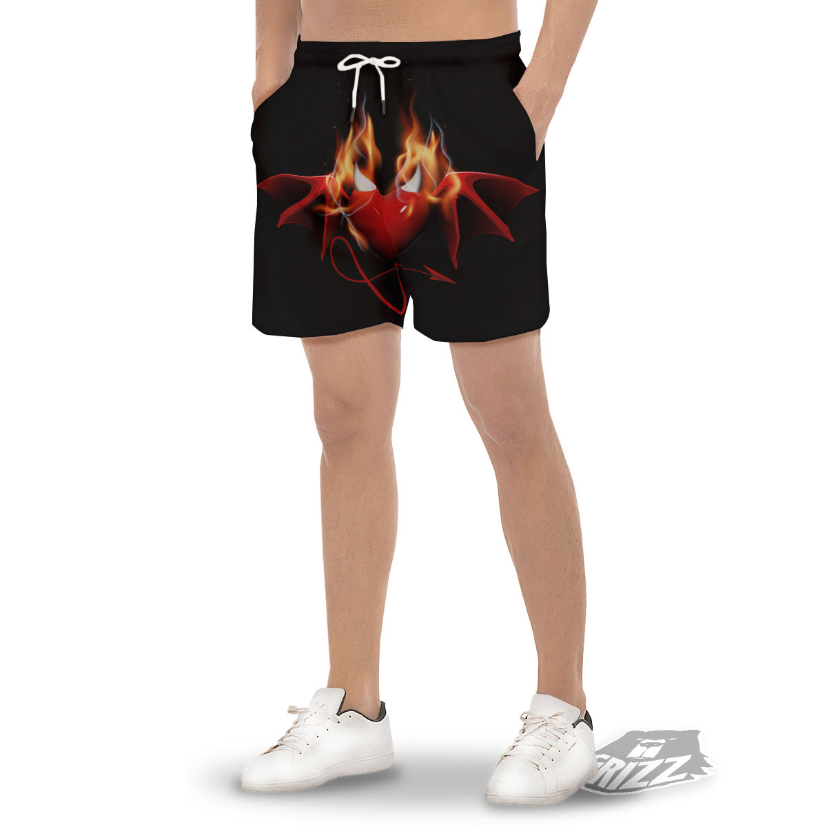 Fire Wings Angel Heart Print Men's Gym Shorts-grizzshop