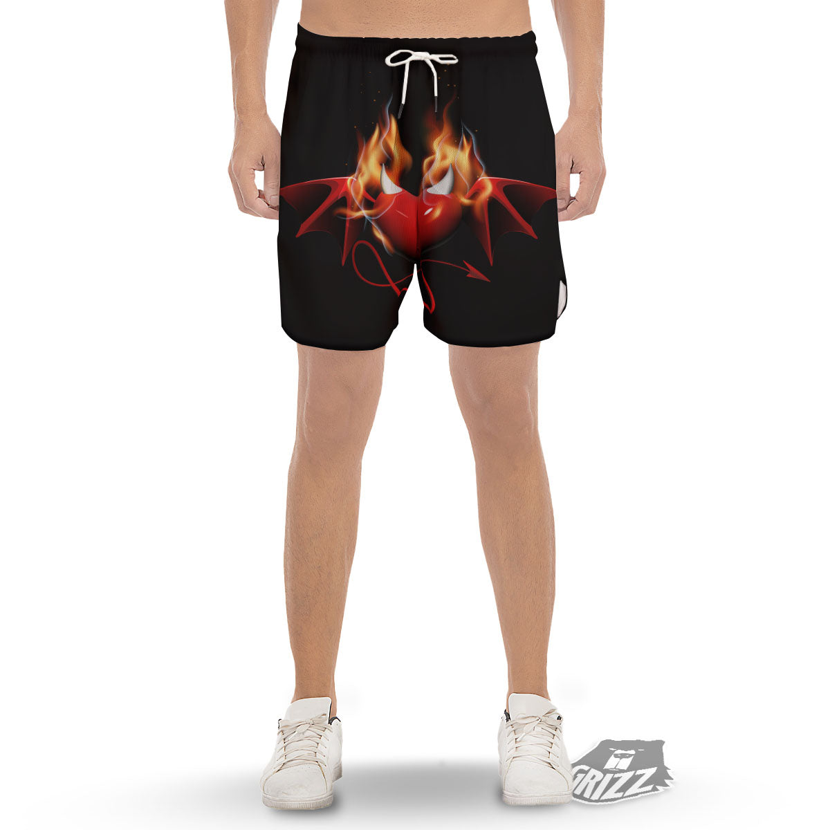 Fire Wings Angel Heart Print Men's Gym Shorts-grizzshop