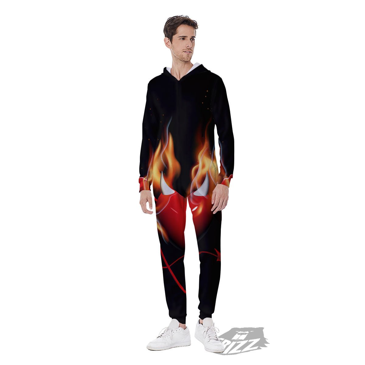 Fire Wings Angel Heart Print Men's Jumpsuit-grizzshop