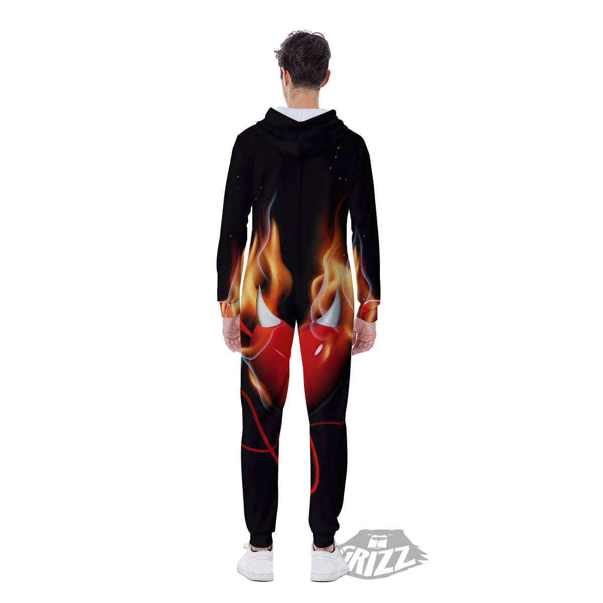 Fire Wings Angel Heart Print Men's Jumpsuit-grizzshop