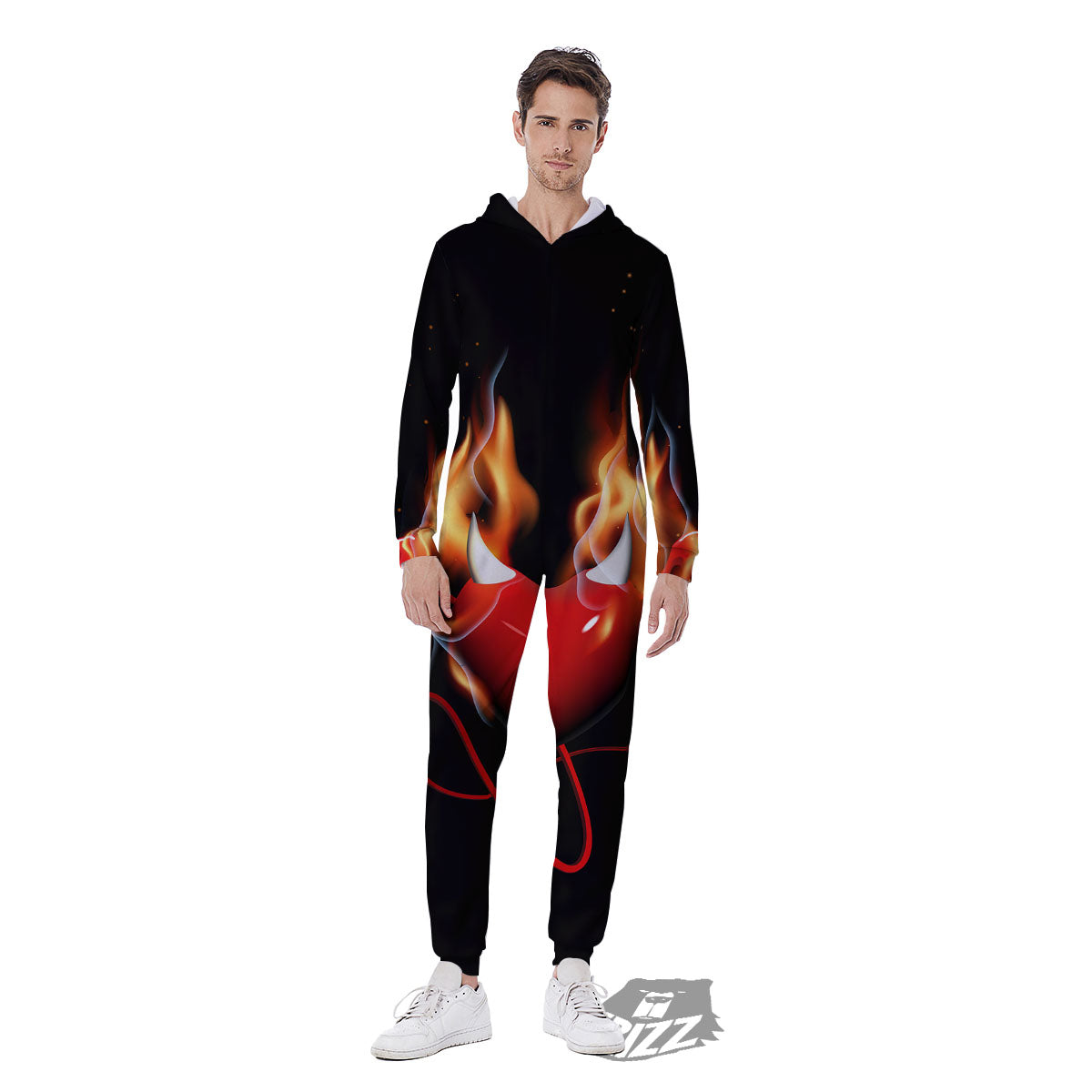 Fire Wings Angel Heart Print Men's Jumpsuit-grizzshop