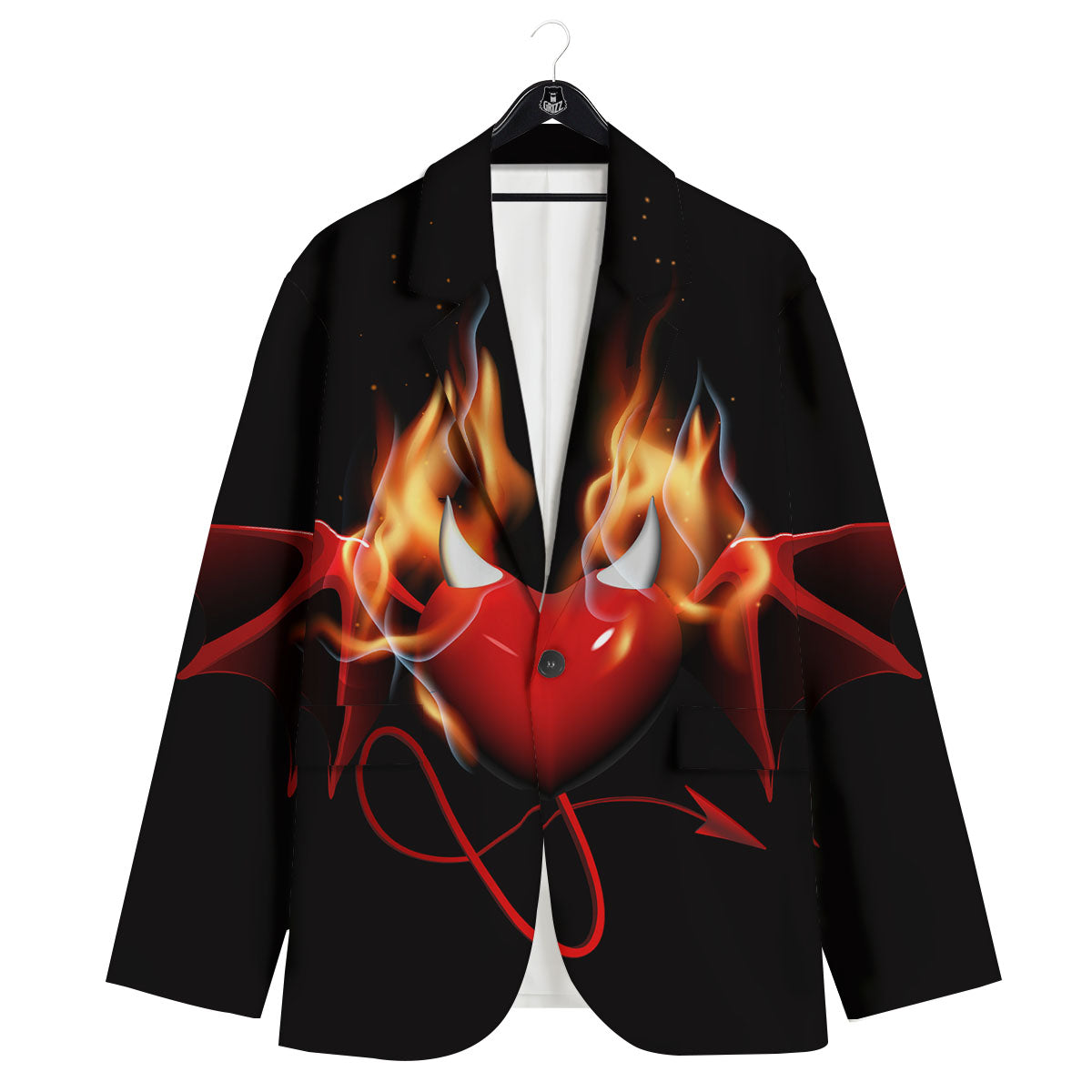 Fire Wings Angel Heart Print Men's Sport Coat-grizzshop