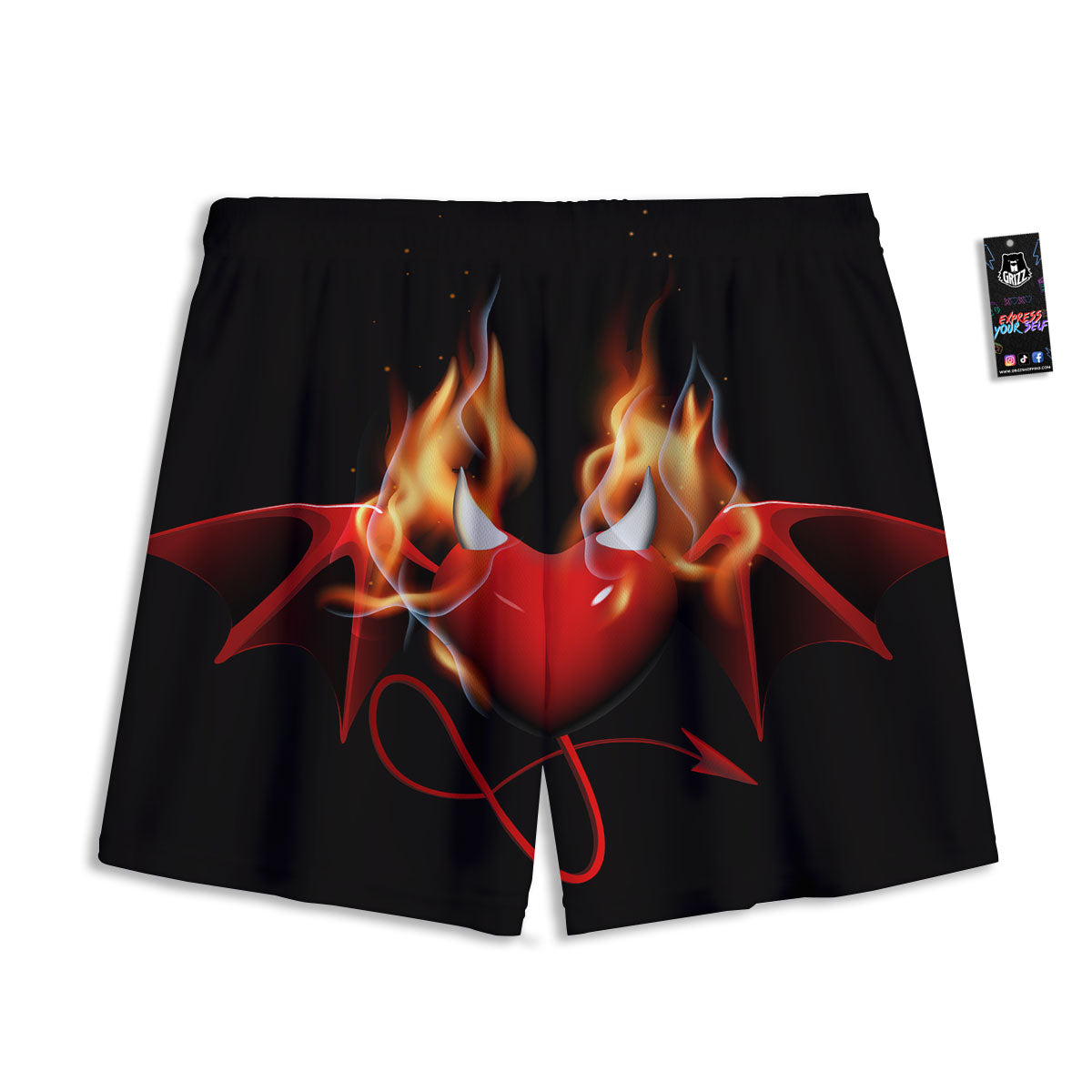 Fire Wings Angel Heart Print Mesh Shorts