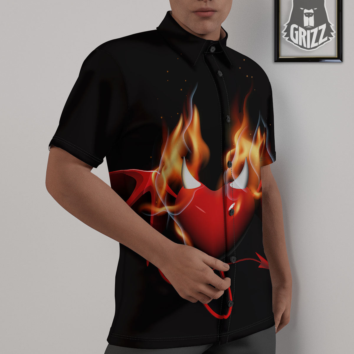Fire Wings Angel Heart Print Untucked Shirts-grizzshop