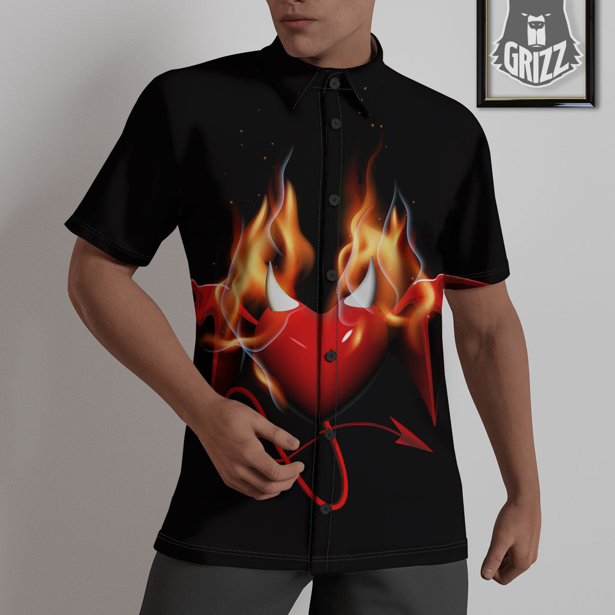 Fire Wings Angel Heart Print Untucked Shirts-grizzshop