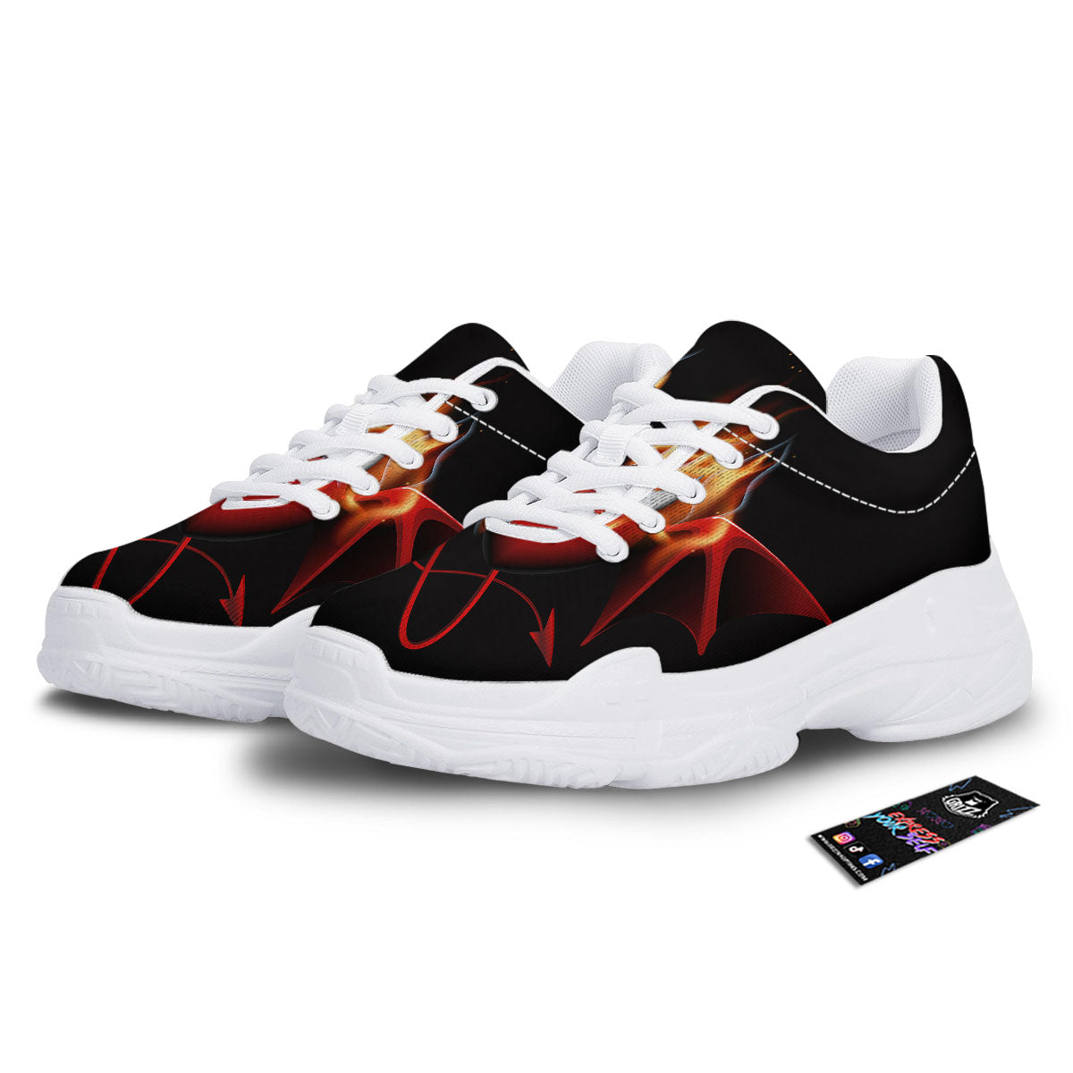 Fire Wings Angel Heart Print White Chunky Shoes-grizzshop