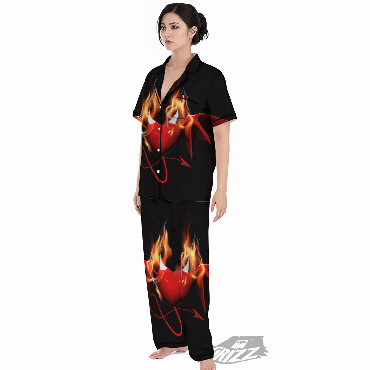 Fire Wings Angel Heart Print Women's Pajamas Set-grizzshop