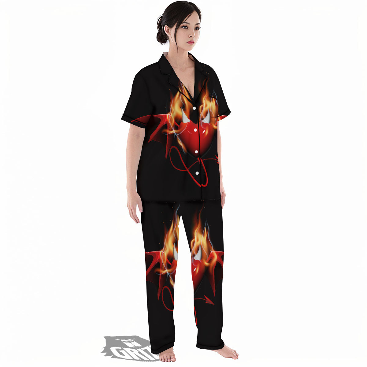 Fire Wings Angel Heart Print Women's Pajamas Set-grizzshop