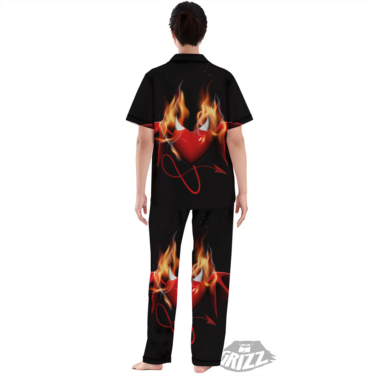 Fire Wings Angel Heart Print Women's Pajamas Set-grizzshop
