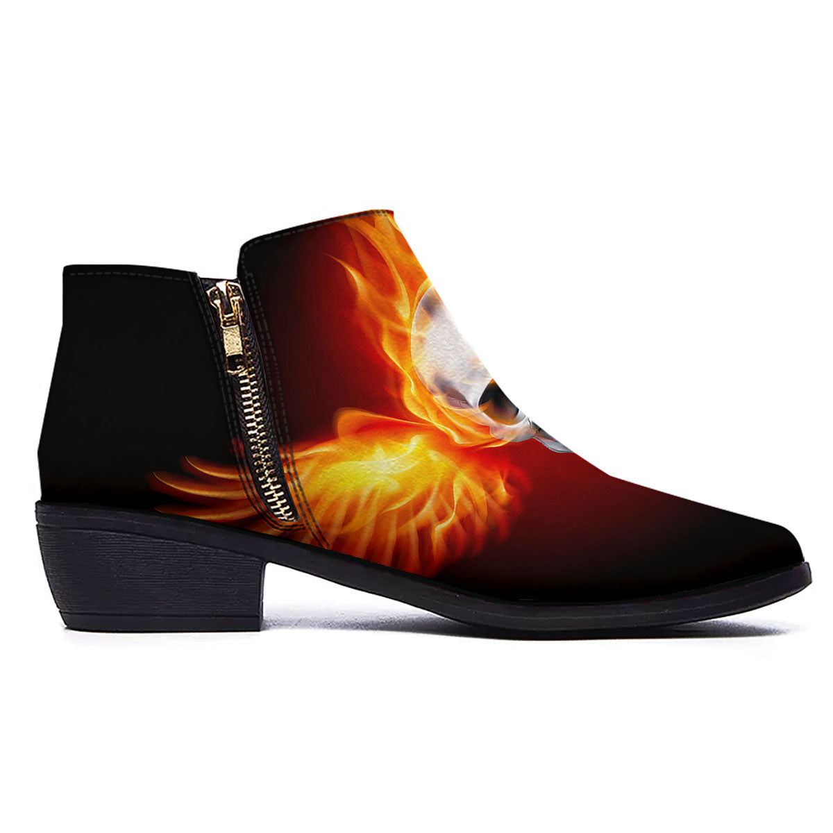 Fire Wings With Flaming Skull Print Ankle Boots-grizzshop