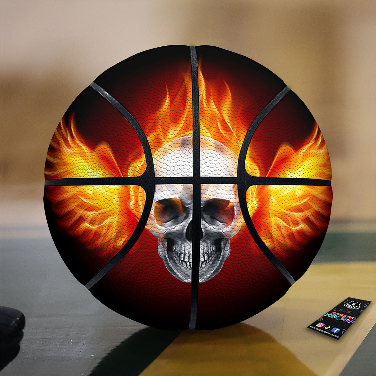 Fire Wings With Flaming Skull Print Basketball-grizzshop