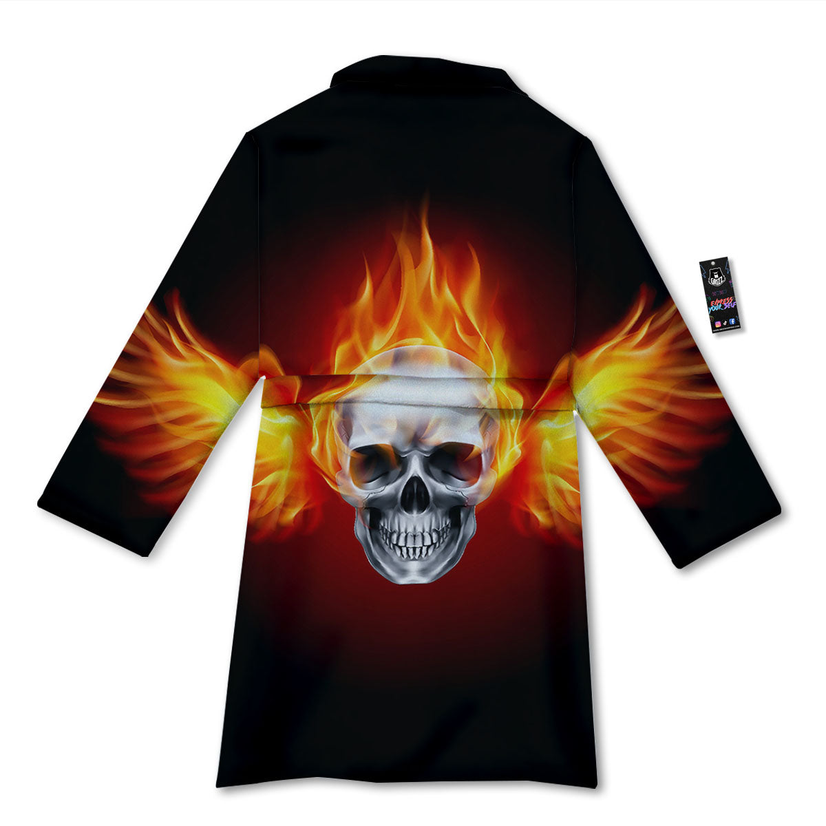 Fire Wings With Flaming Skull Print Bathrobe-grizzshop
