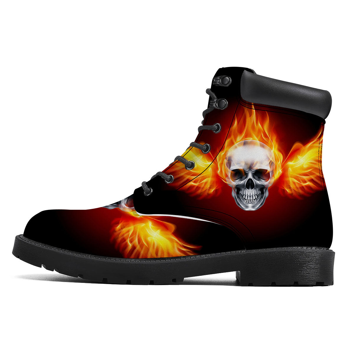 Fire Wings With Flaming Skull Print Boots-grizzshop