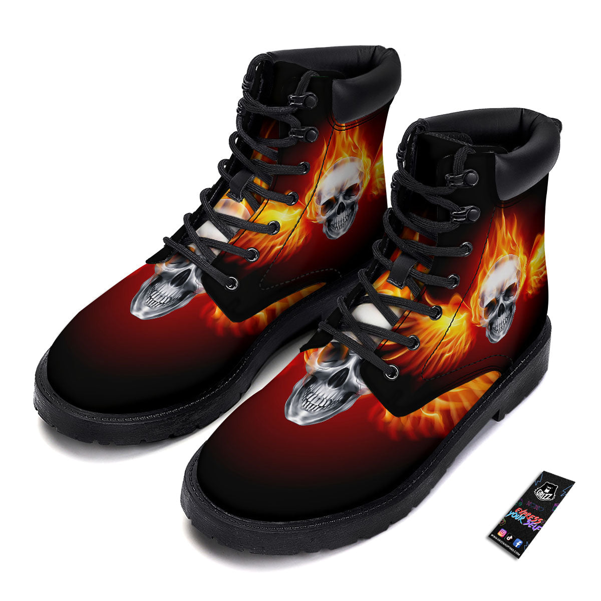 Fire Wings With Flaming Skull Print Boots-grizzshop