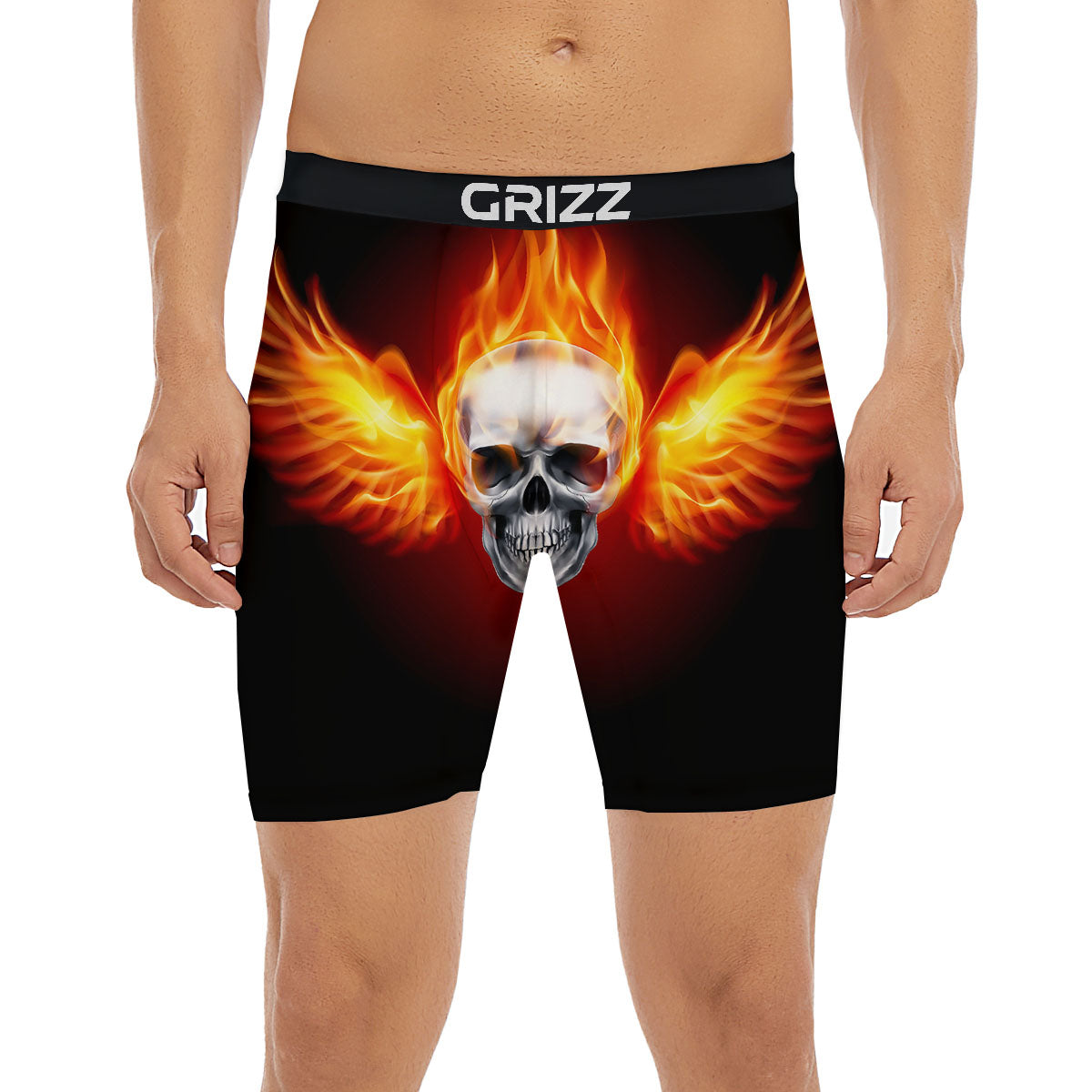 Fire Wings With Flaming Skull Print Boxer Briefs-grizzshop
