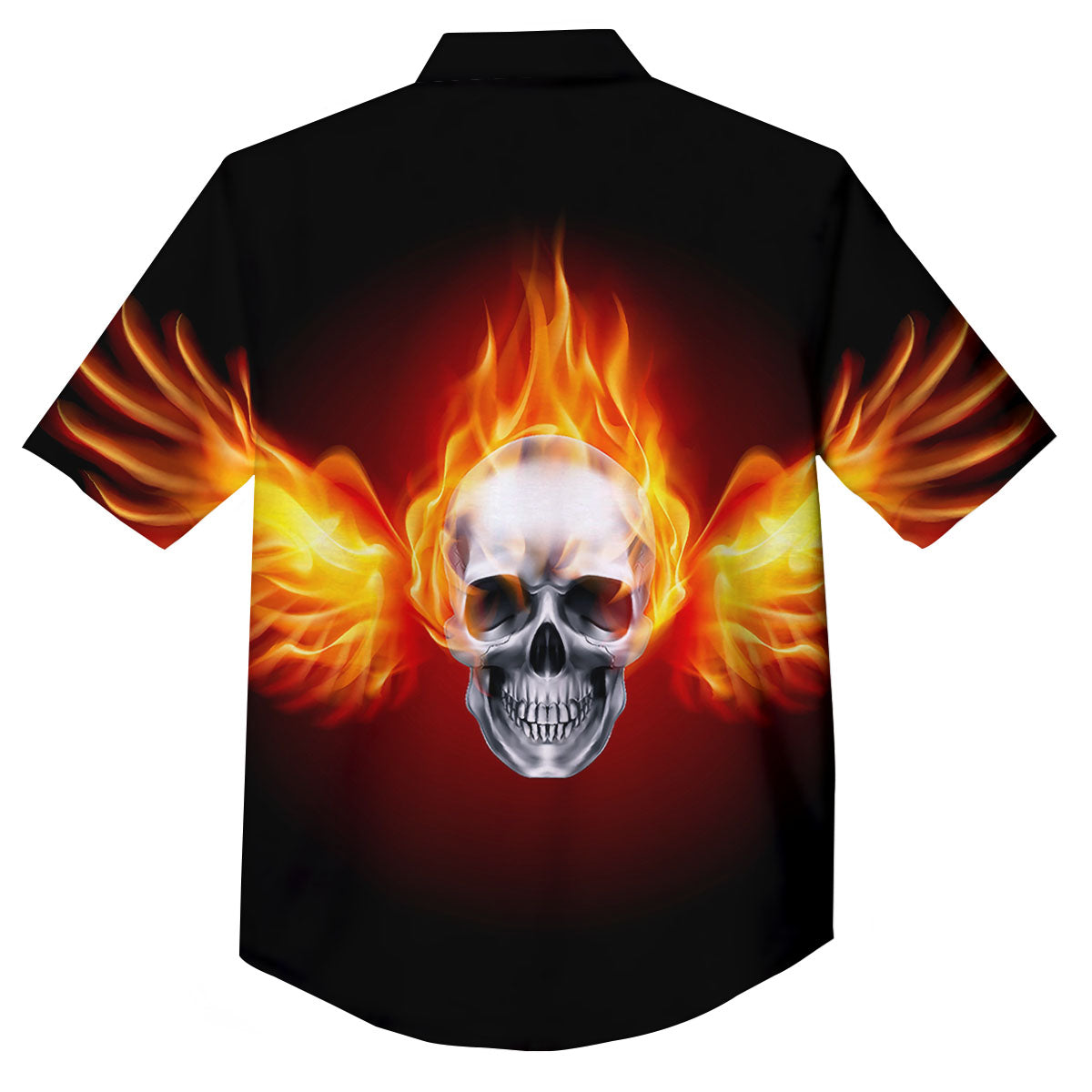 Fire Wings With Flaming Skull Print Button Up Shirt-grizzshop
