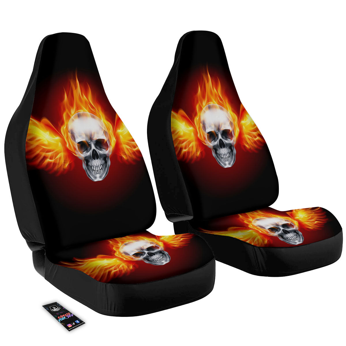 Fire Wings With Flaming Skull Print Car Seat Covers-grizzshop