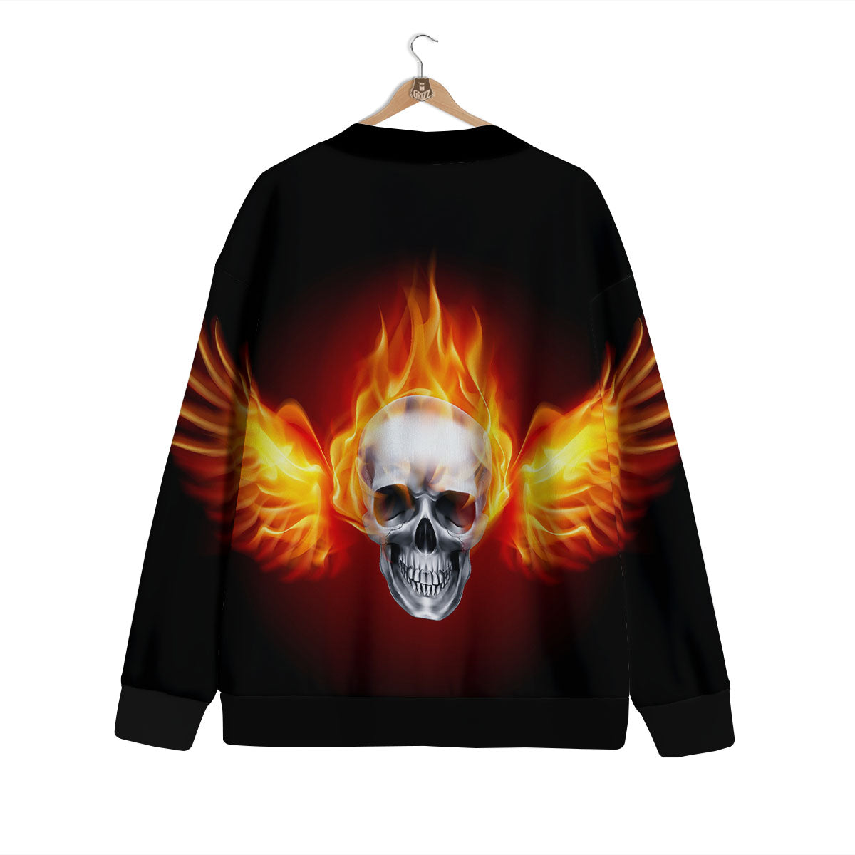 Fire Wings With Flaming Skull Print Cardigan-grizzshop