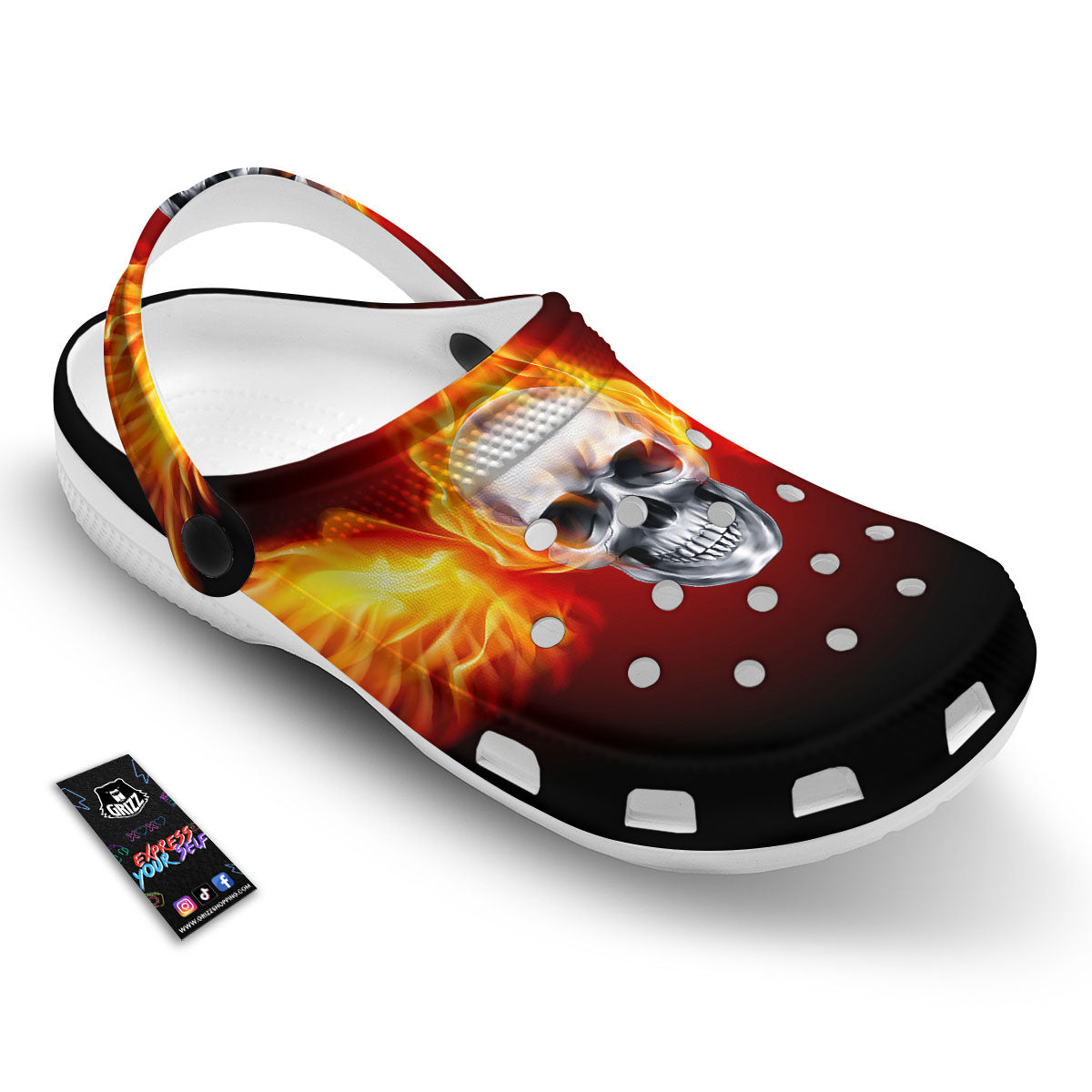 Fire Wings With Flaming Skull Print Clog-grizzshop