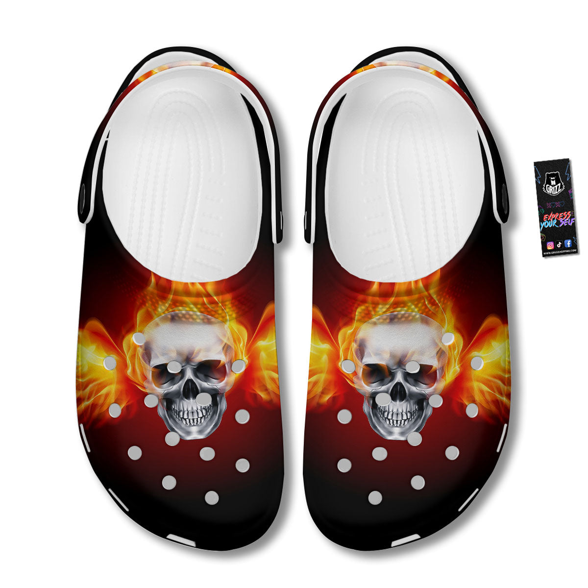 Fire Wings With Flaming Skull Print Clog-grizzshop