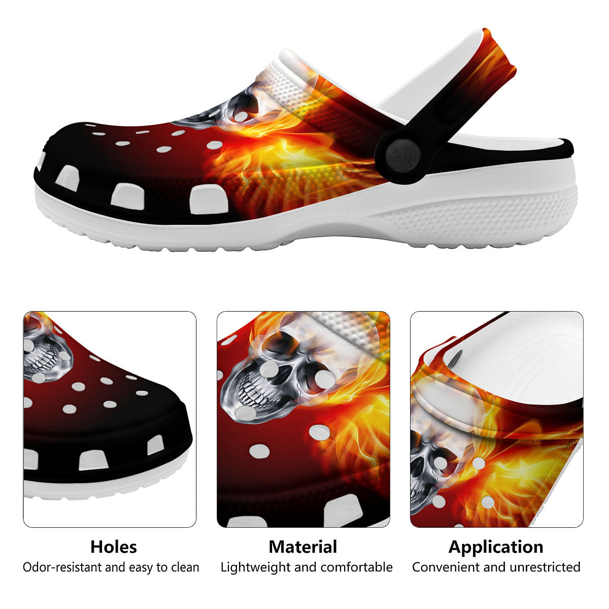 Fire Wings With Flaming Skull Print Clog-grizzshop