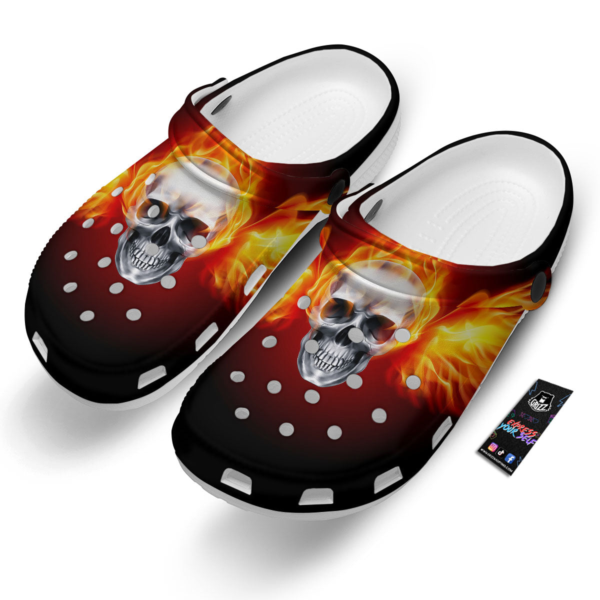 Fire Wings With Flaming Skull Print Clog-grizzshop