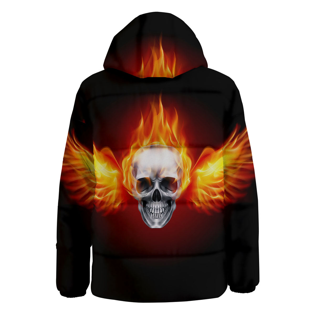 Fire Wings With Flaming Skull Print Down Jacket-grizzshop