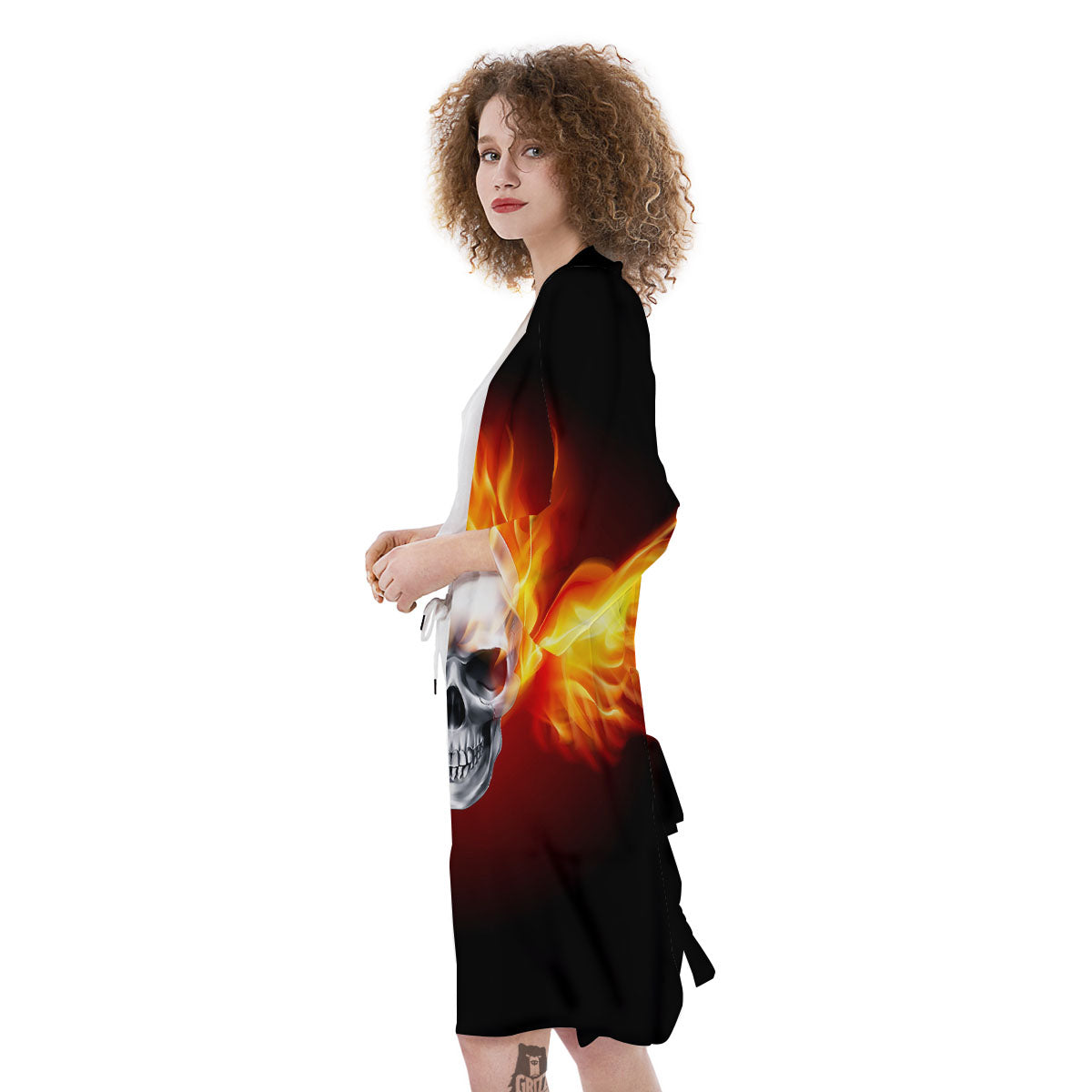 Fire Wings With Flaming Skull Print Kimono-grizzshop