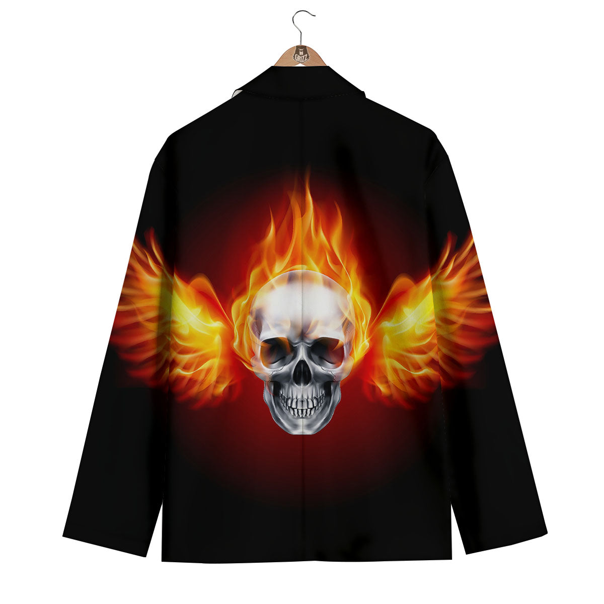 Fire Wings With Flaming Skull Print Men's Blazer-grizzshop