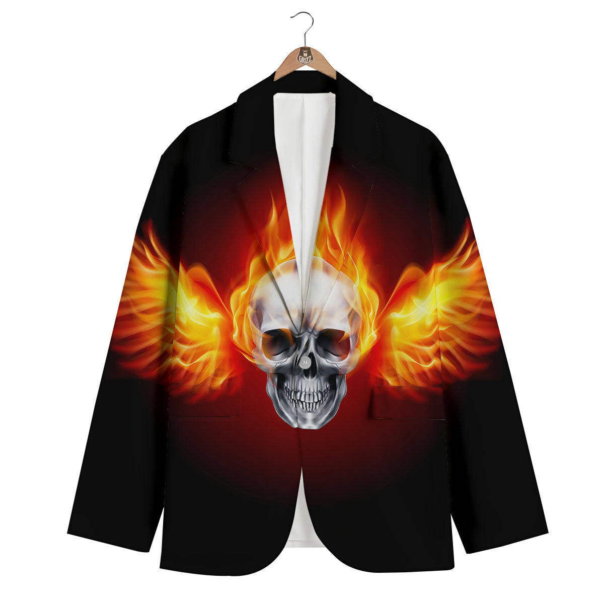 Fire Wings With Flaming Skull Print Men's Blazer-grizzshop