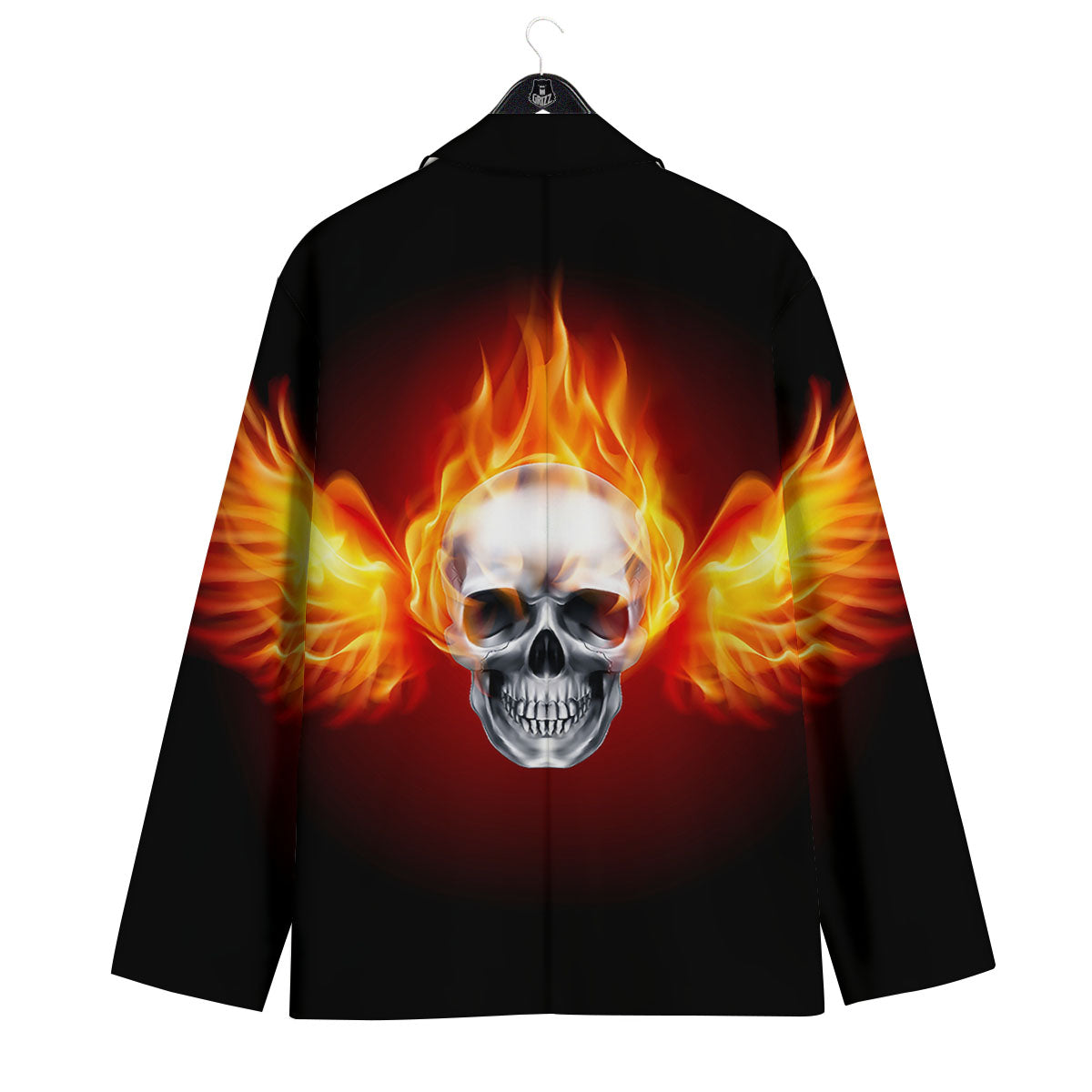 Fire Wings With Flaming Skull Print Men's Sport Coat-grizzshop