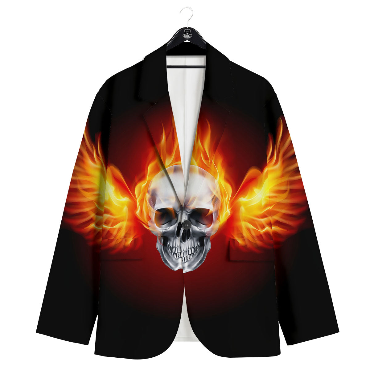 Fire Wings With Flaming Skull Print Men's Sport Coat-grizzshop