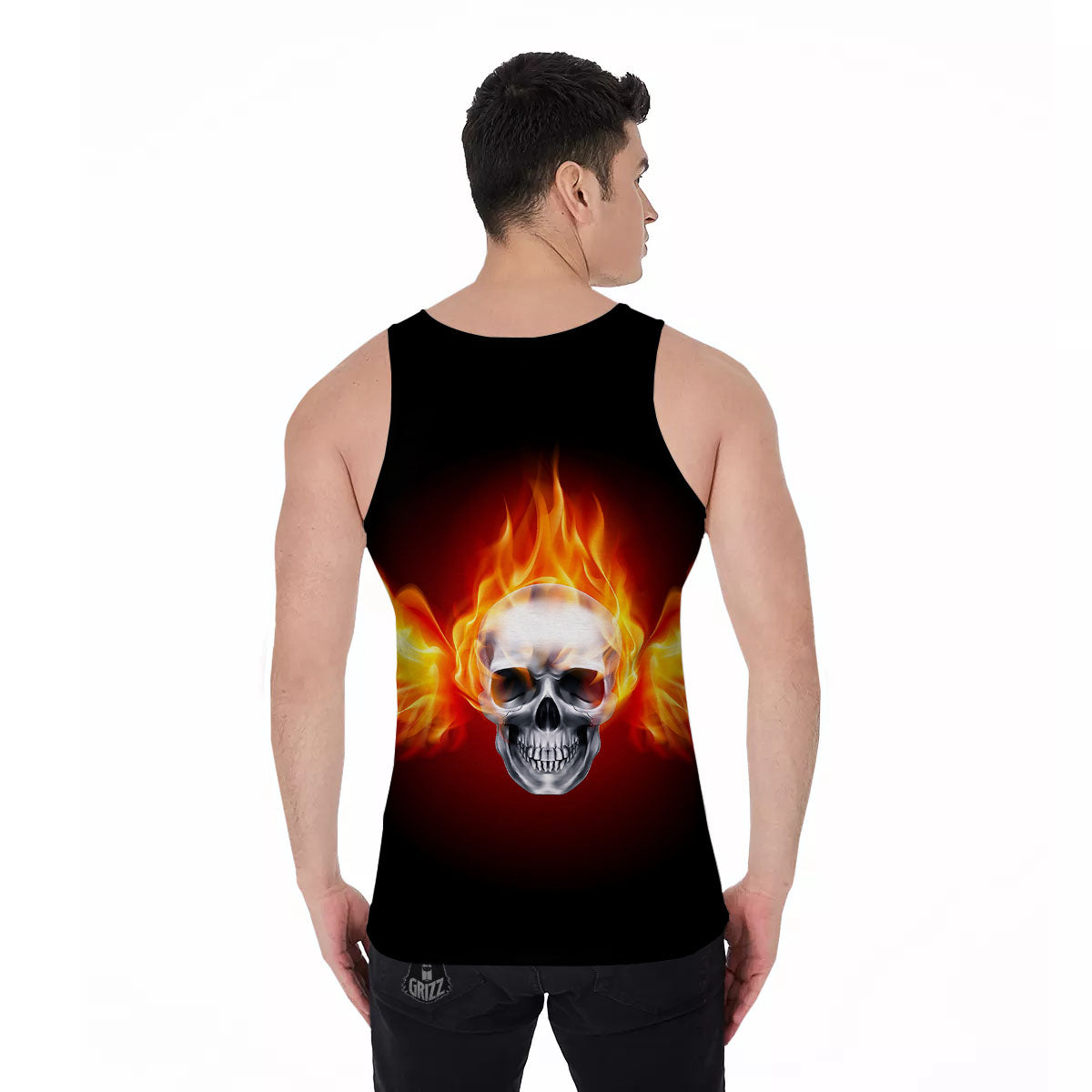 Fire Wings With Flaming Skull Print Men's Tank Top-grizzshop
