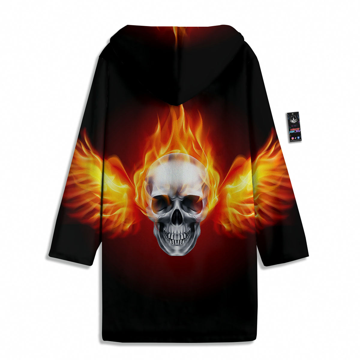 Fire Wings With Flaming Skull Print Men's Windbreaker Jacket-grizzshop