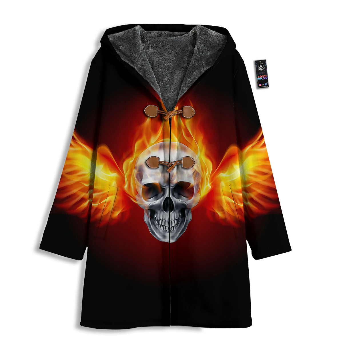 Fire Wings With Flaming Skull Print Men's Windbreaker Jacket-grizzshop