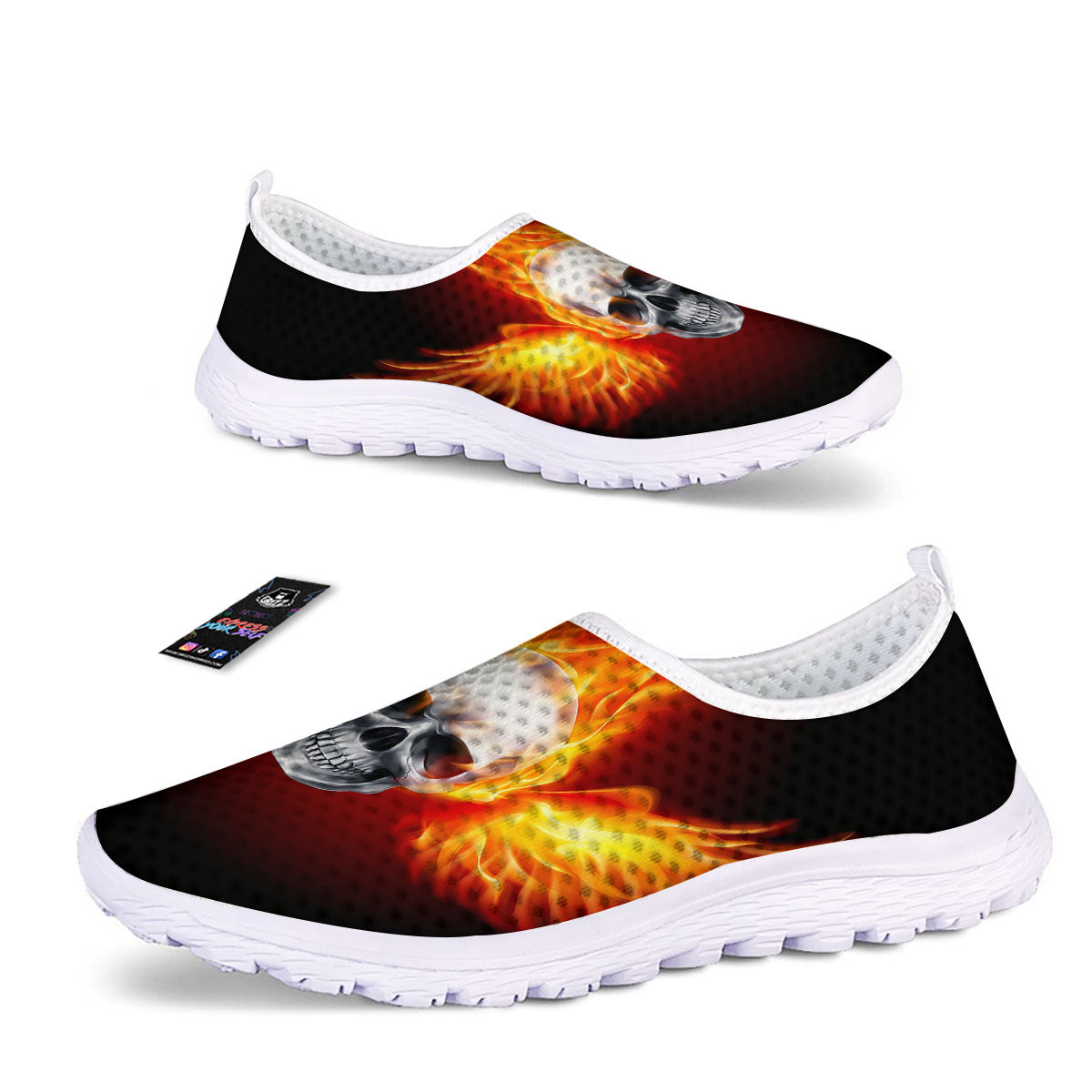 Fire Wings With Flaming Skull Print Nurse Shoes-grizzshop