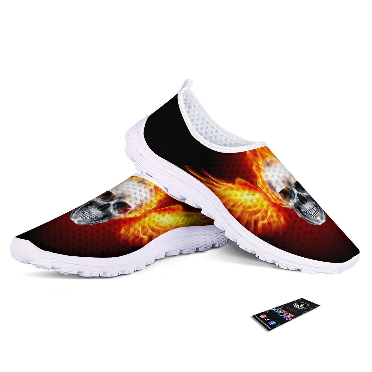 Fire Wings With Flaming Skull Print Nurse Shoes-grizzshop