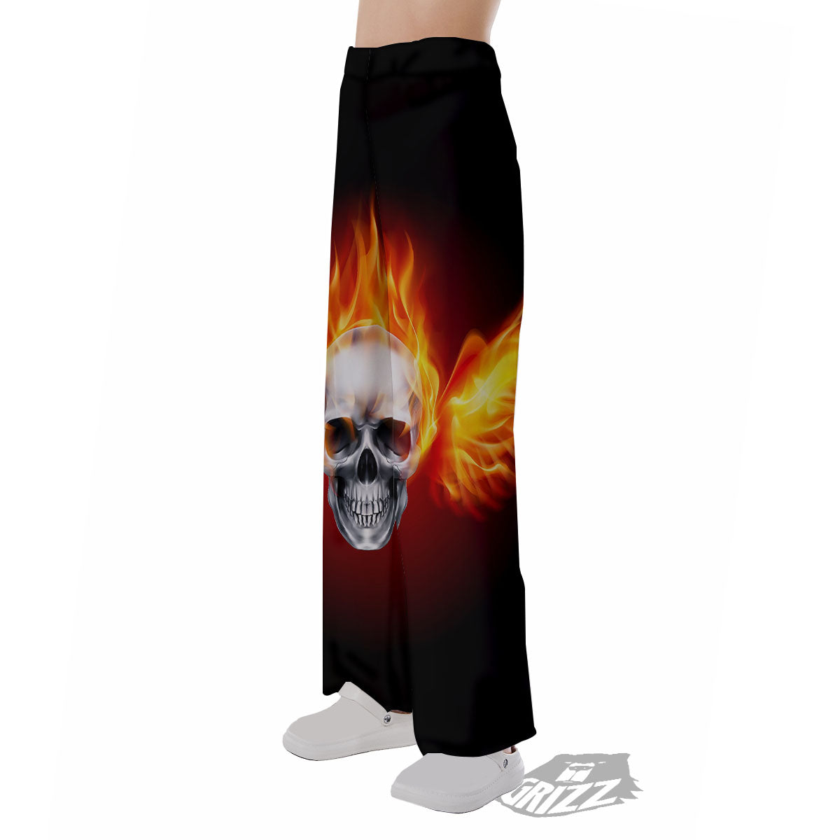 Fire Wings With Flaming Skull Print Pajama Pants-grizzshop