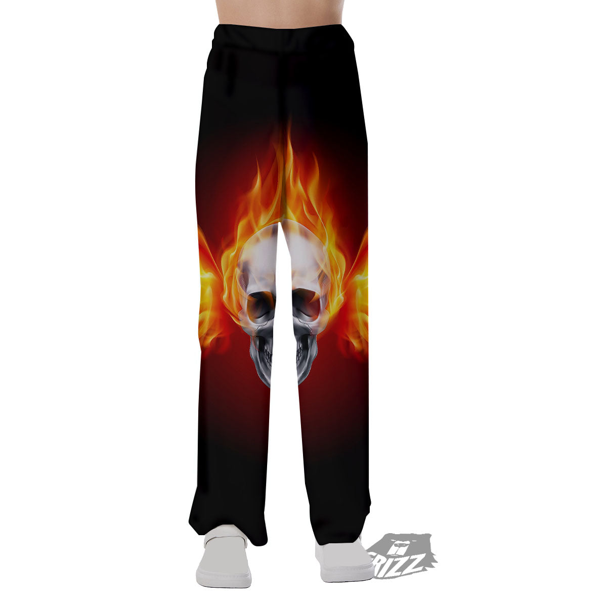 Fire Wings With Flaming Skull Print Pajama Pants-grizzshop
