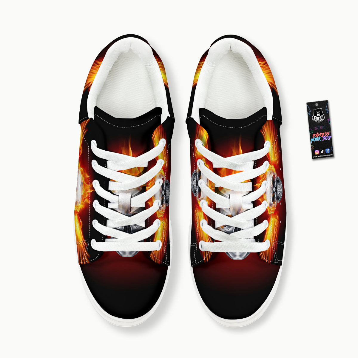 Fire Wings With Flaming Skull Print Platform Shoes-grizzshop