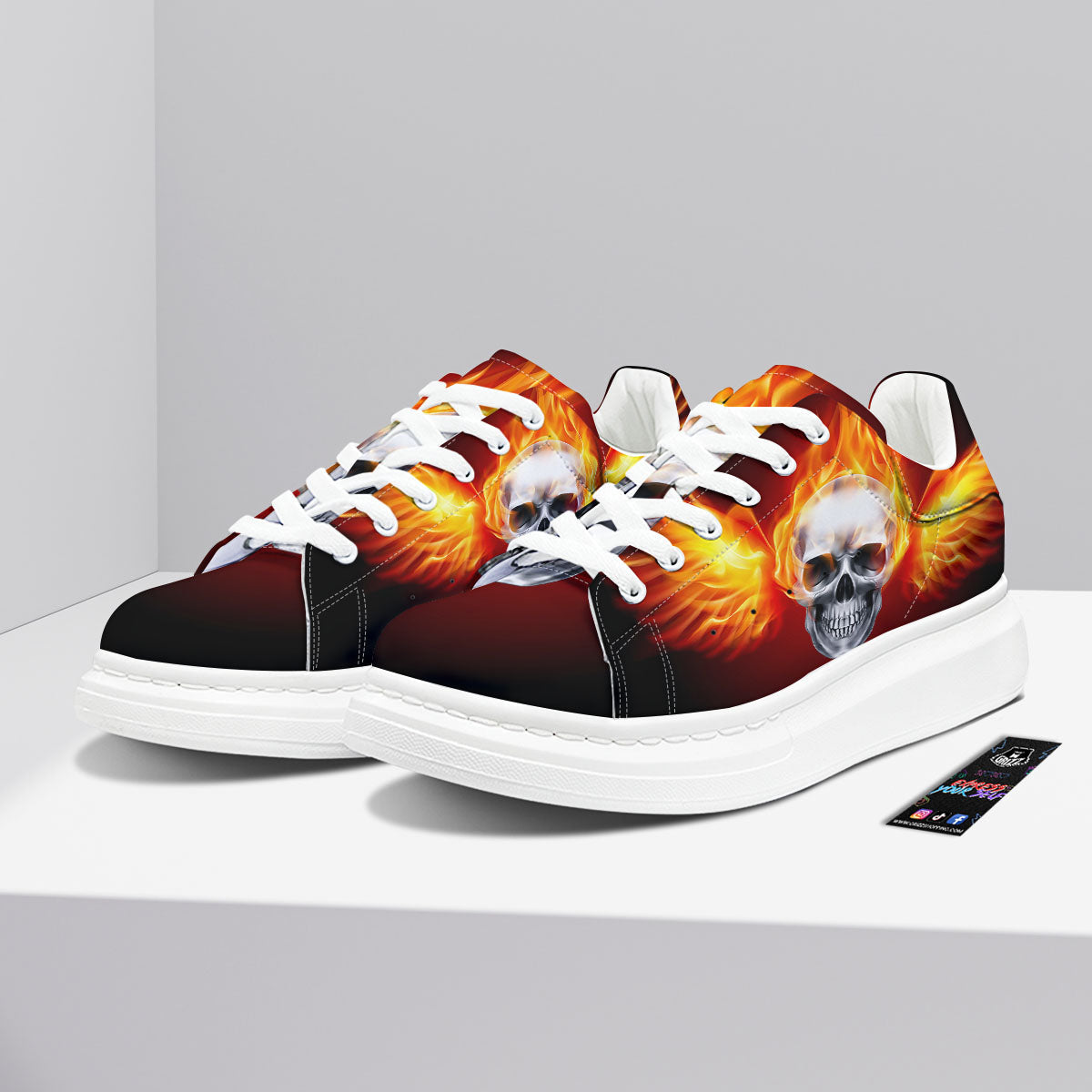 Fire Wings With Flaming Skull Print Platform Shoes-grizzshop