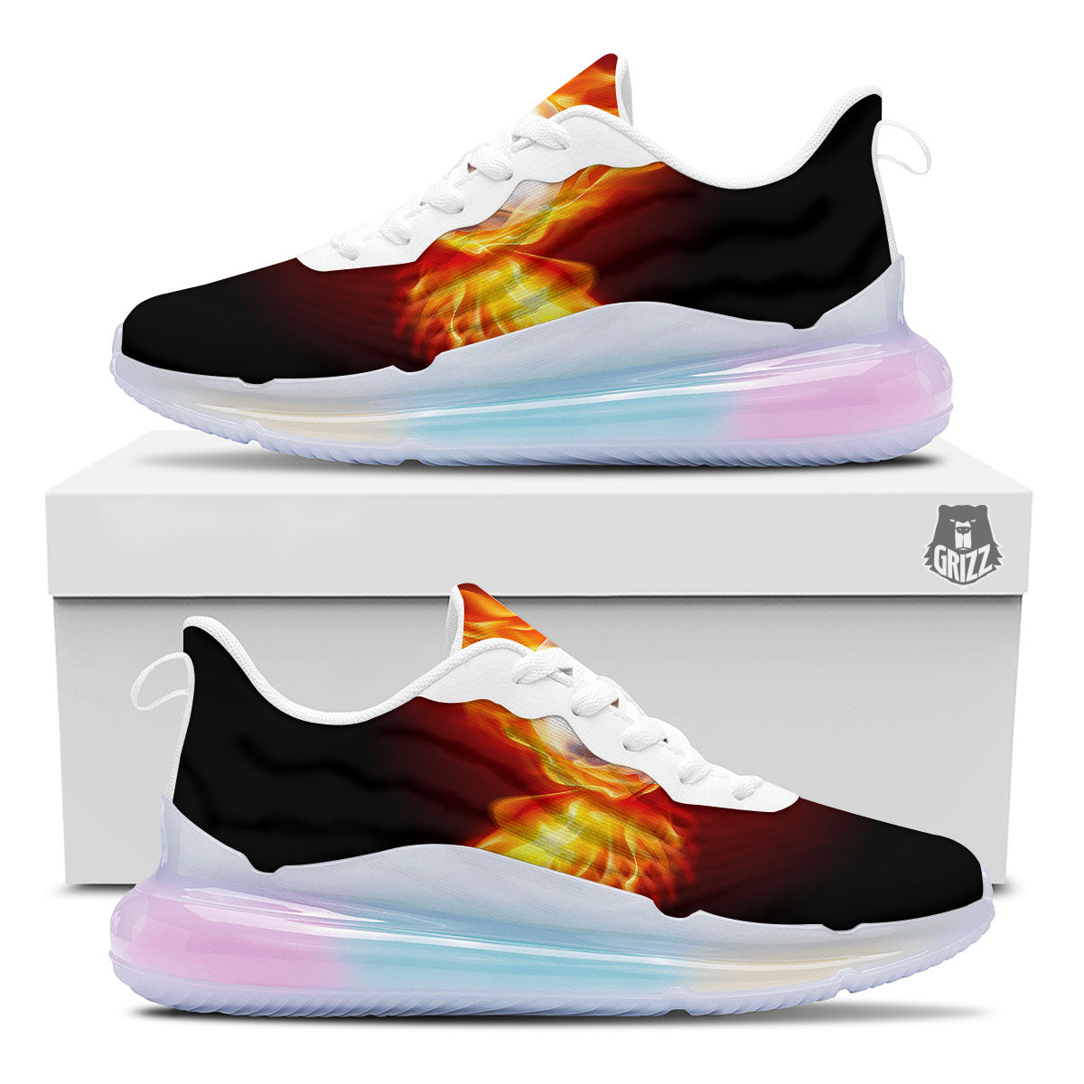 Fire Wings With Flaming Skull Print Running Sneakers-grizzshop