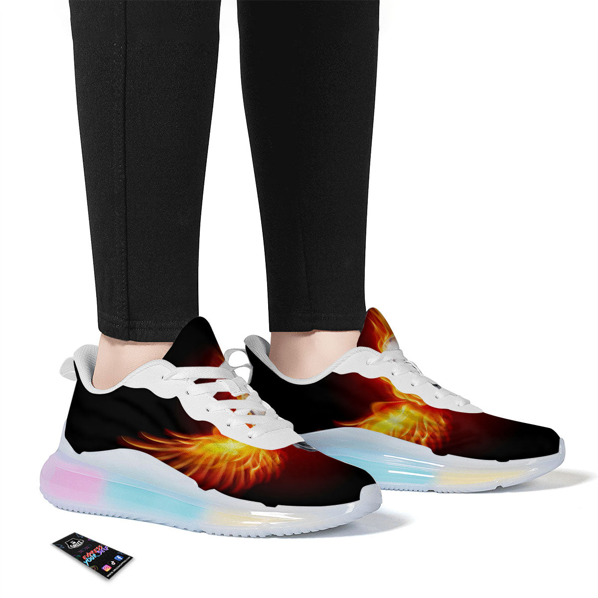 Fire Wings With Flaming Skull Print Running Sneakers-grizzshop