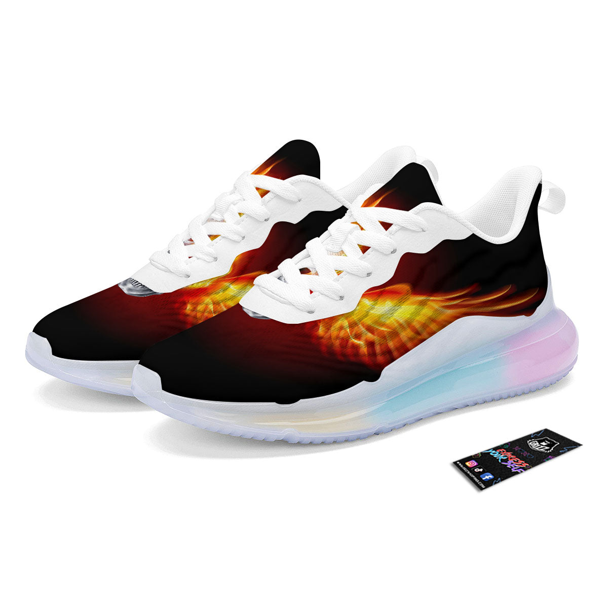 Fire Wings With Flaming Skull Print Running Sneakers-grizzshop