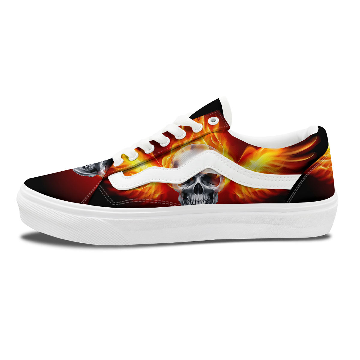 Fire Wings With Flaming Skull Print Skate Shoes-grizzshop