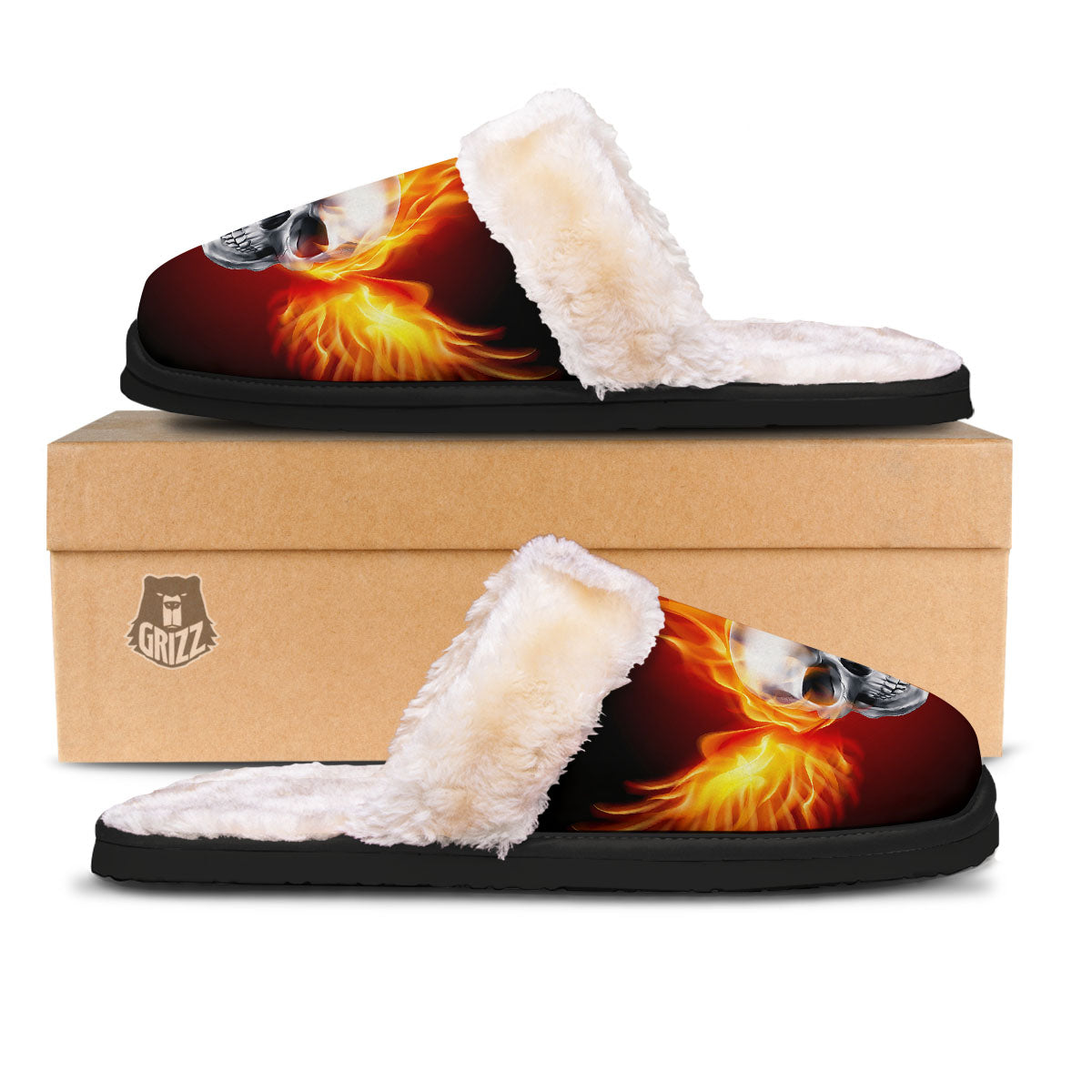 Fire Wings With Flaming Skull Print Slippers-grizzshop