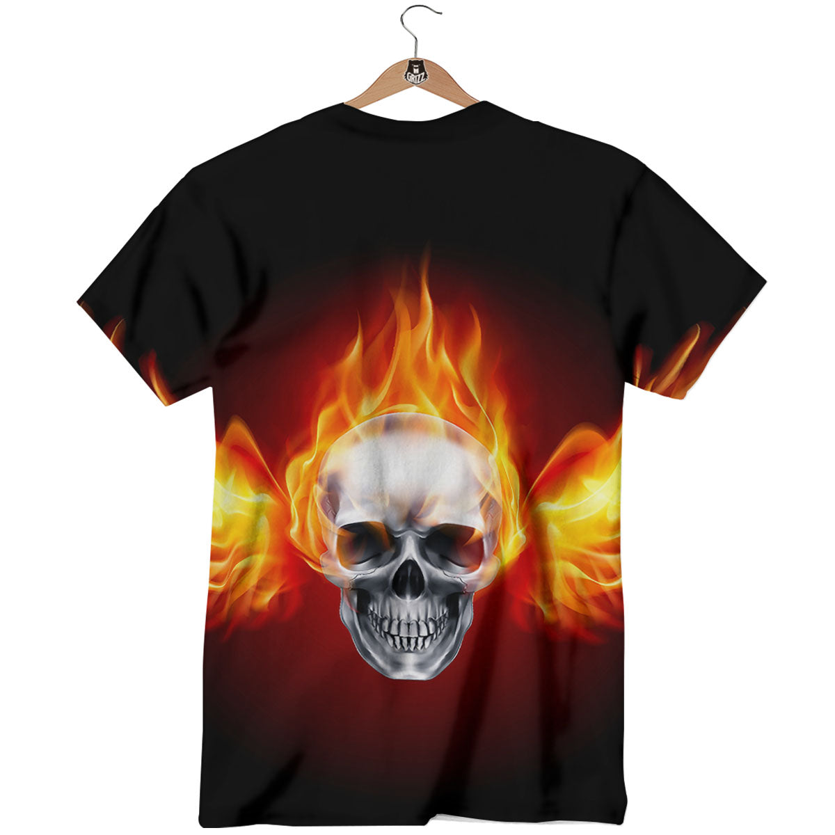 Fire Wings With Flaming Skull Print T-Shirt-grizzshop
