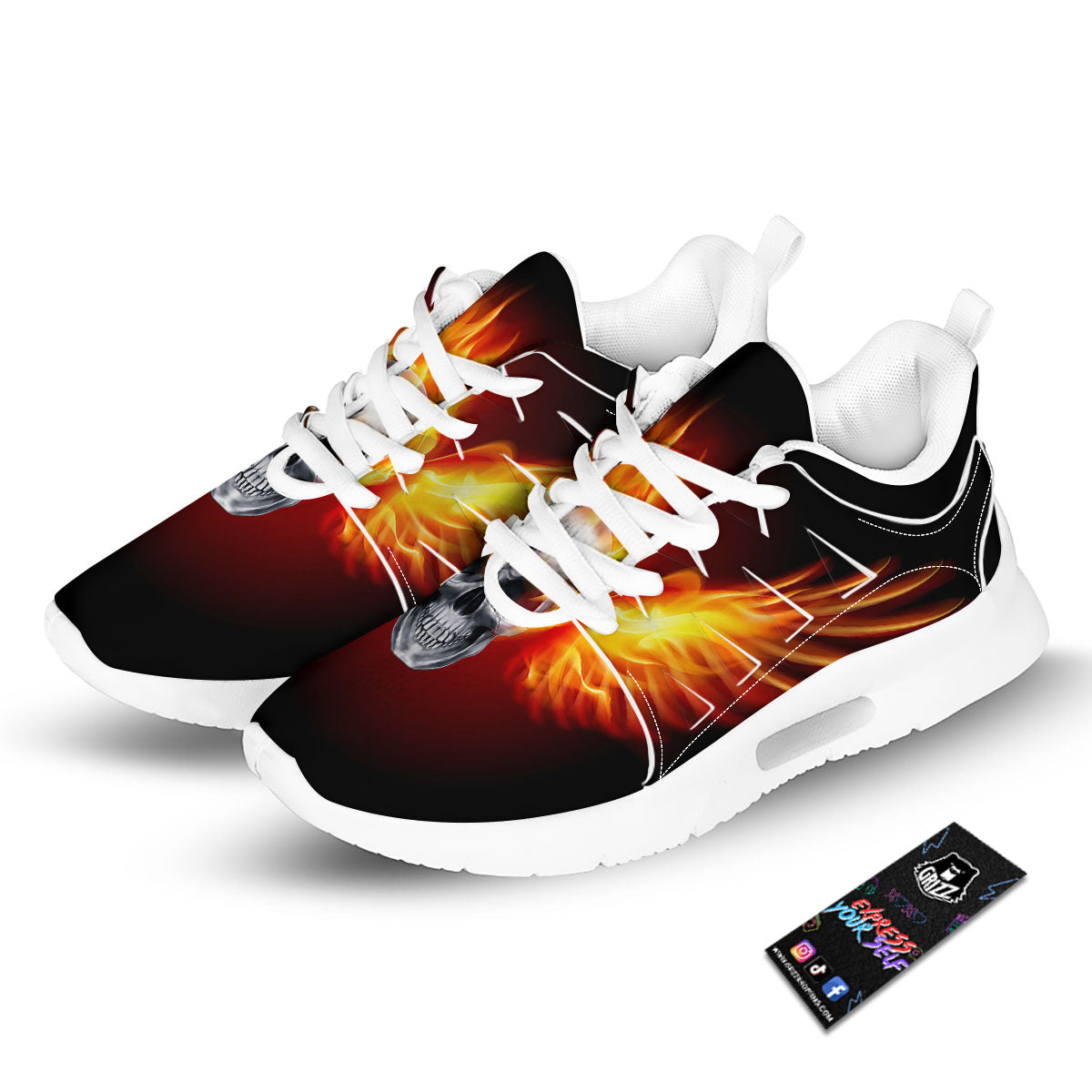 Fire Wings With Flaming Skull Print Tennis Shoes-grizzshop