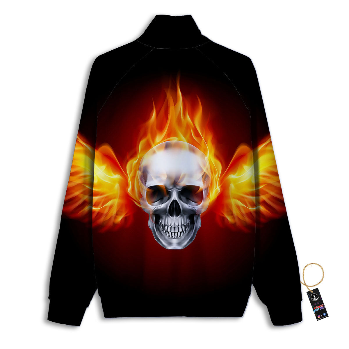 Fire Wings With Flaming Skull Print Track Jacket-grizzshop